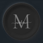 Klassischer Schwarz-Grau Monogram Moderner Skriptn Pappteller<br><div class="desc">Einfache,  moderne Schwarz-Grau Monogram Moderne Feminine Script Name Paper Plate</div>