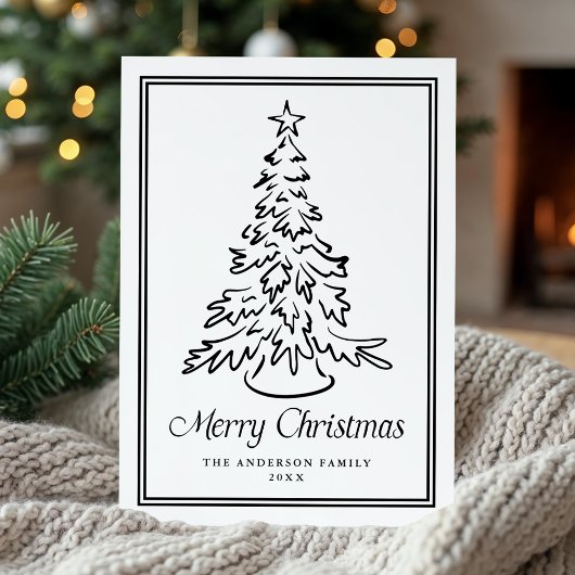 Klassischer Schwarz Hand Gezeichnet Weihnachtsbaum Feiertagskarte
