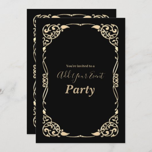 Klassischer Schwarz- und Goldrahmen-Jedem Anlass Einladung (Vorne/Hinten)