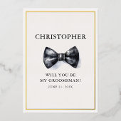Klassischer Schwarz-Weiß-Bow-Krawatte-Trauzeuge Folieneinladung (Vorderseite)