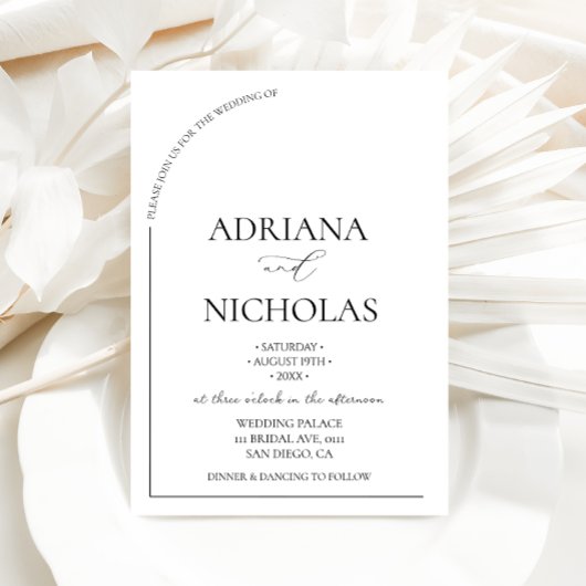 Klassischer Schwarz-Weiß-einfacher Bogenbogen Einladung