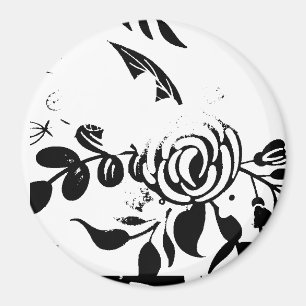Klassischer Schwarz-Weiß-Faded-Blumen-3"-Magnet Magnet