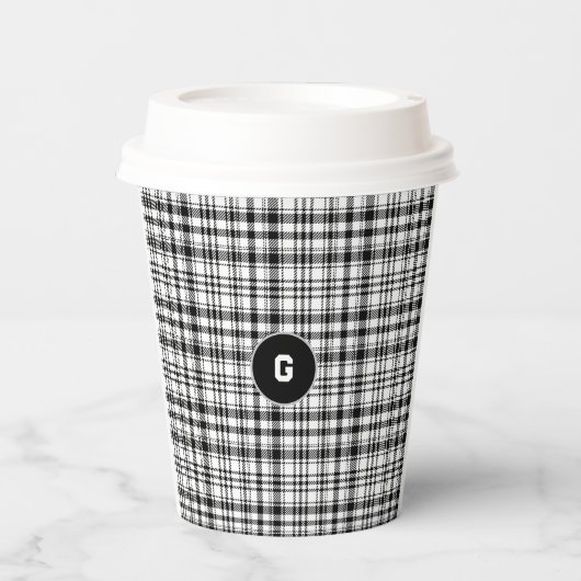 Klassischer Schwarz-Weiß-Kariert-Paper-Cup Pappbecher (Vorderseite)