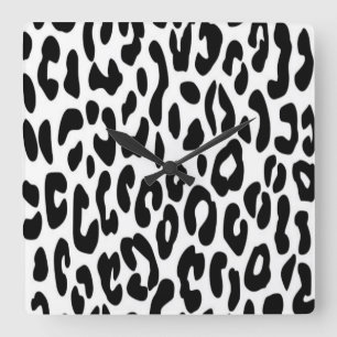 Klassischer Schwarz-Weiß-Leopard Quadratische Wanduhr