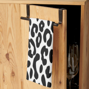 Klassischer Schwarz-Weiß-Leopardenprint Geschirrtuch