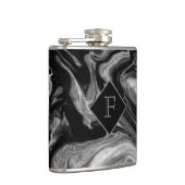 Klassischer Schwarz-Weiß-Marmor Mit Monogramm Flachmann (Rechts)