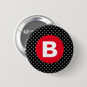 Klassischer Schwarz-Weiß-Polka-Punkt mit rotem Mon Button (Vorne & Hinten)