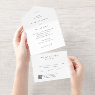 Klassischer Schwarz-Weiß-QR-Code Elegante Hochzeit All-in-One-Einladung