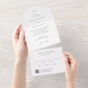 Klassischer Schwarz-Weiß-QR-Code Elegante Hochzeit All In One Einladung