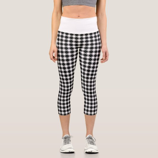 Klassischer Schwarz-weißer Diamond Schachbrett Mus Capri Leggings (Vorderseite)