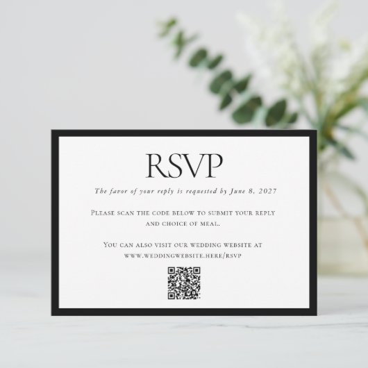 Klassischer Schwarz-weißer Hochzeitcode - kundensp RSVP Karte (Stehend Vorderseite)