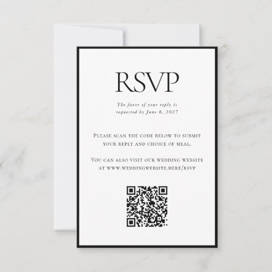 Klassischer Schwarz-weißer Hochzeitcode - kundensp RSVP Karte (Vorderseite)