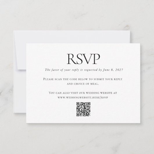 Klassischer Schwarz-weißer Hochzeitcode - kundensp RSVP Karte (Vorderseite)
