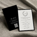 Klassischer Schwarz-weißer QR-Code Einladung<br><div class="desc">Elegant & klassisch Blatt Monogramm Kranz schwarz-weiß QR Code Hochzeitseinladung.</div>