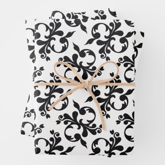 Klassischer Schwarz-weißer Rokoko Muster Weihnacht Geschenkpapier Set (Beispiel)