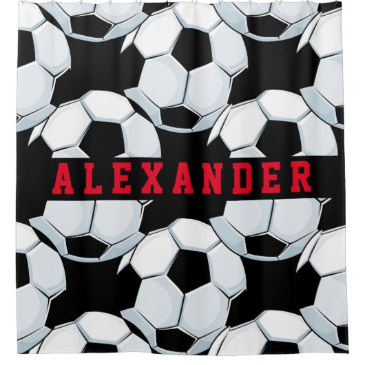 Klassischer Schwarz-weißer roter Fußball Duschvorhang (Vorderseite)