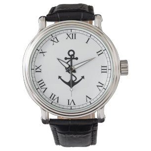 Klassischer schwarzer Anker Armbanduhr