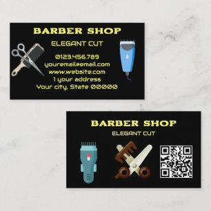 Klassischer schwarzer Barbier Shop QR-Code Friseur Visitenkarte