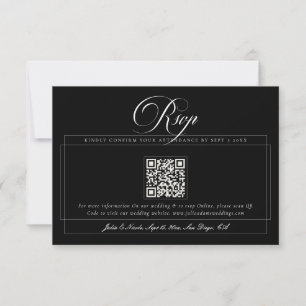 Klassischer schwarzer Elfenbein-Kalligrafie-QR-Cod RSVP Karte