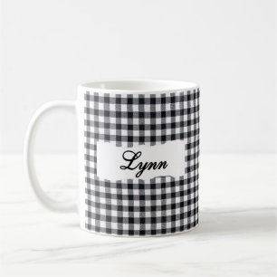 Klassischer schwarzer Gingham mit personalisiertem Kaffeetasse