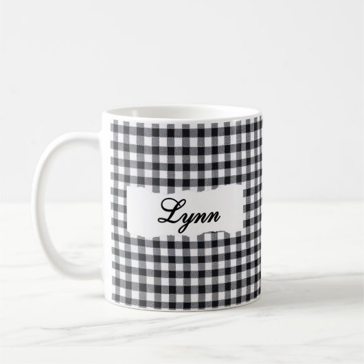 Klassischer schwarzer Gingham mit personalisiertem Kaffeetasse (Links)