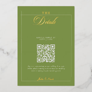 Klassischer schwarzer grüner Kalligrafie-QR-Code D Folieneinladung