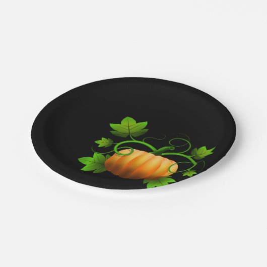 Klassischer schwarzer Herbst-Kürbis-Teller Pappteller (Schrägansicht)