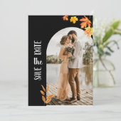 Klassischer Schwarzer Herbst lässt 2 Foto Save the Einladung (Stehend Vorderseite)