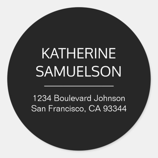 Klassischer Schwarzer Name und Rücksendeadresse Runder Aufkleber (Vorderseite)
