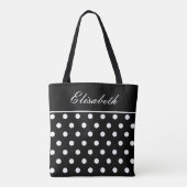 Klassischer schwarzer Polka Dot Name Tasche (Rückseite)