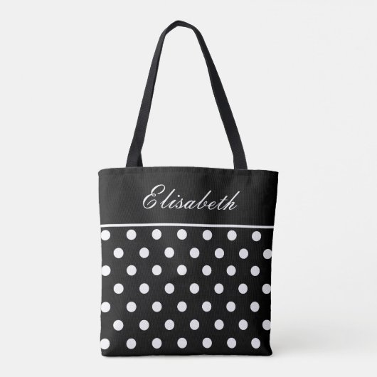 Klassischer schwarzer Polka Dot Name Tasche (Rückseite)