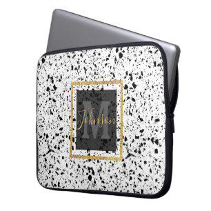 Klassischer schwarzer weißer Marmor Terrazzo Laptopschutzhülle