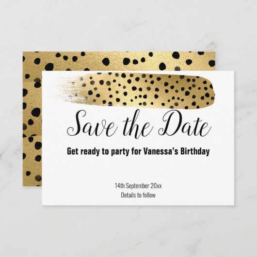 KLASSISCHER SCHWARZGOLD-TIERDRUCK SAVE THE DATE RSVP KARTE (Vorne/Hinten)
