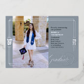 Klassischer Script-Abschluss Blau & Silber Folieneinladung (Vorderseite)