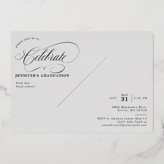 Klassischer Script-Abschluss - Blush & Rose Folieneinladung (Rückseite)