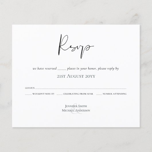 Klassischer Script Buddget Wedding RSVP (Vorderseite)