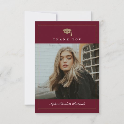 Klassischer Script Gold Foto Abschluss Dankeskarte (Vorderseite)