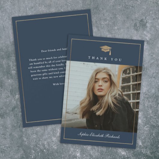 Klassischer Script Gold Foto Abschluss Dankeskarte