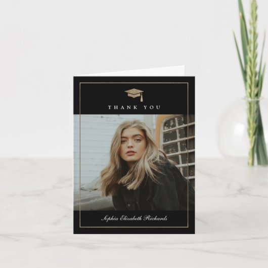 Klassischer Script Gold Foto Abschluss Dankeskarte (Vorderseite)