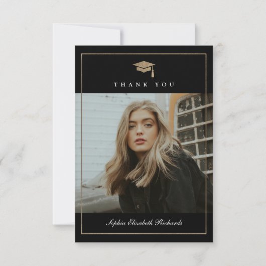 Klassischer Script Gold Foto Abschluss Dankeskarte (Vorderseite)