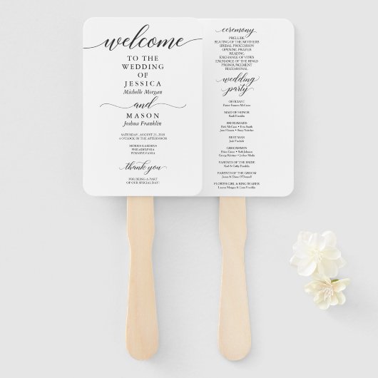 Klassischer Script-Hochzeitsprogrammentlüfter Fächer (Vorne und Hinten)
