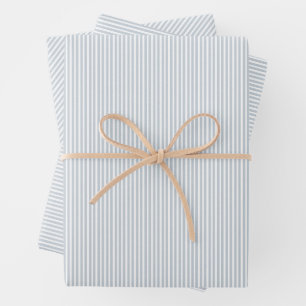 Klassischer Seersucker-Effekt in Blau-Weiß-Streife Geschenkpapier Set