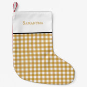 Klassischer Senf-Farbgingham kariert mit Namen Kleiner Weihnachtsstrumpf (Vorderseite)