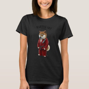 Klassischer Shiba-Hund Judo Karate Meister in rote T-Shirt