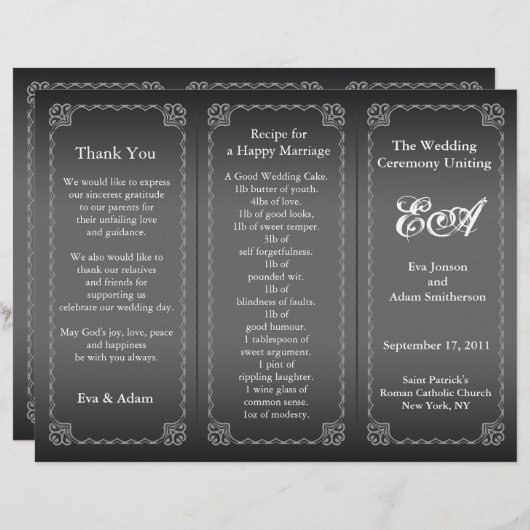 Klassischer Silbergrau für das Hochzeitsprogramm (Vorne/Hinten)