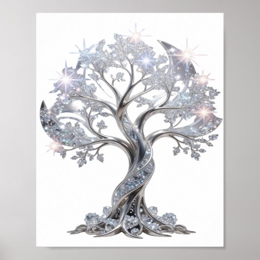 Klassischer Silberner BAUM DES LEBENS Poster (Vorne)