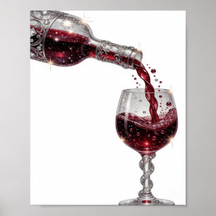 Klassischer Silberner ROTWEIN-Druck Poster