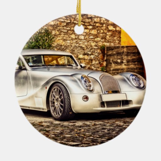 Klassischer Silbersportwagen Keramik Ornament (Hinten)