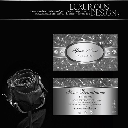 Klassischer Silver Glitzer Sparkle Diamonds dekora Visitenkarte