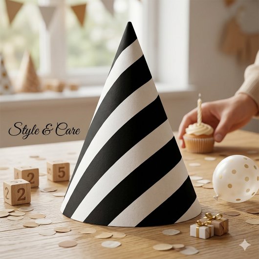 Klassischer Solid White und Black Striping Stilvol Partyhütchen